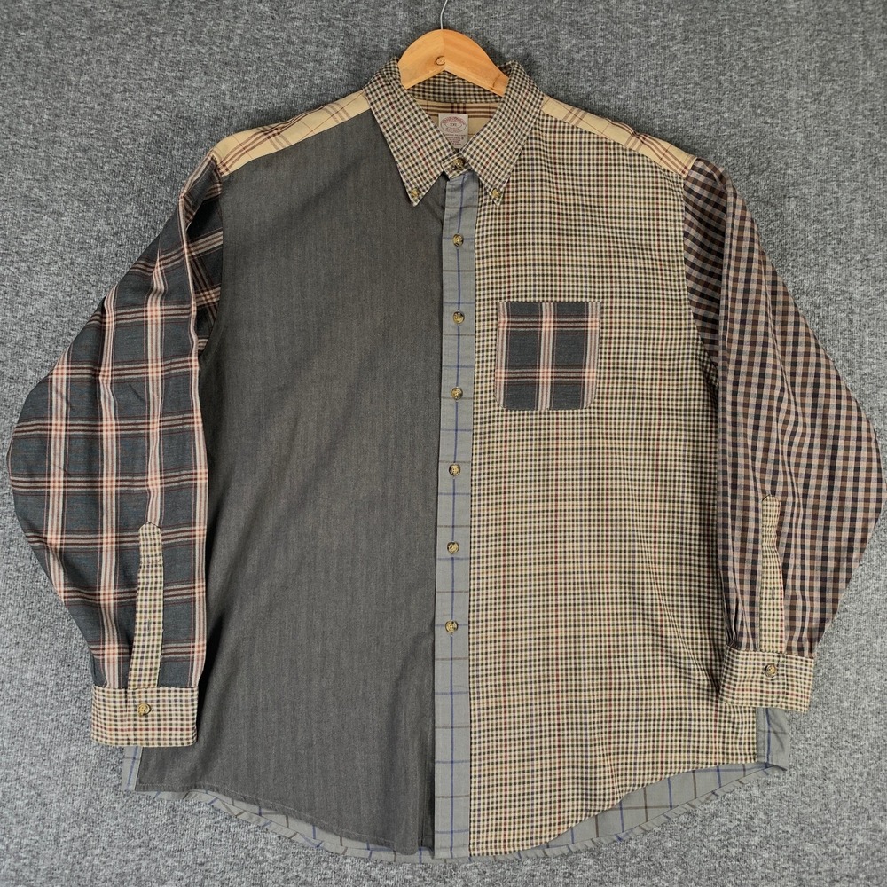 Brooks Brothers Flannel Shirt Men 2XL Patchwork Wool Check Plaid Button Down